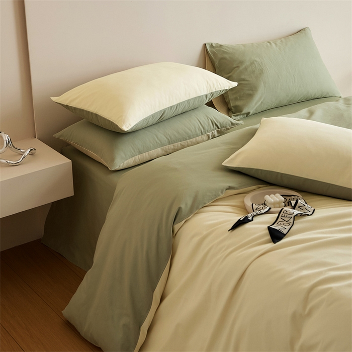 91家纺网 家纺一手货源 找家纺 禾时 2025新款A类全棉纯棉贡缎磨毛双拼色四件套 林昔