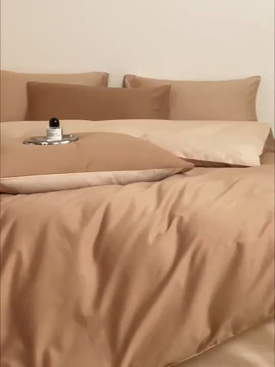 91家纺网 家纺一手货源 找家纺 （总）禾时 2025新款A类全棉纯棉贡缎磨毛双拼色四件套