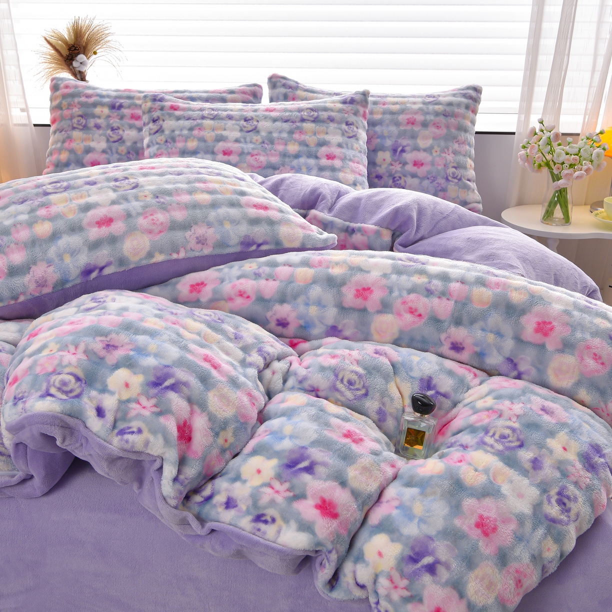 91家纺网 家纺一手货源 找家纺 苏迪网销供货 2025新款牛奶绒加厚高克重A类兔毛牛奶泡泡绒四件套 水墨花园