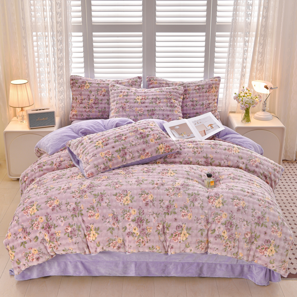 91家纺网 家纺一手货源 找家纺 苏迪网销供货 2025新款牛奶绒加厚高克重A类兔毛牛奶泡泡绒四件套 悠悠花园