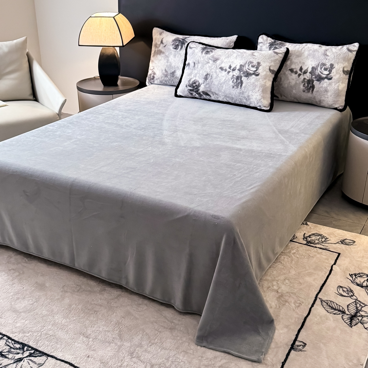 91家纺网 家纺一手货源 找家纺 KA家纺 2025新款秋冬兔毛边工艺款兔毛牛奶绒四件套 花满满