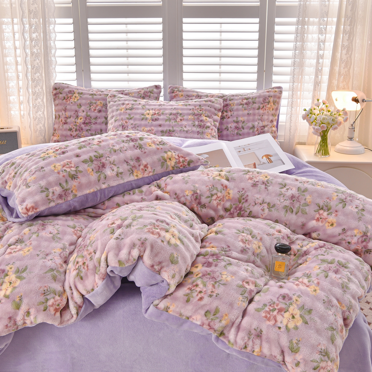 91家纺网 家纺一手货源 找家纺 苏迪网销供货 2025新款牛奶绒加厚高克重A类兔毛牛奶泡泡绒四件套 悠悠花园