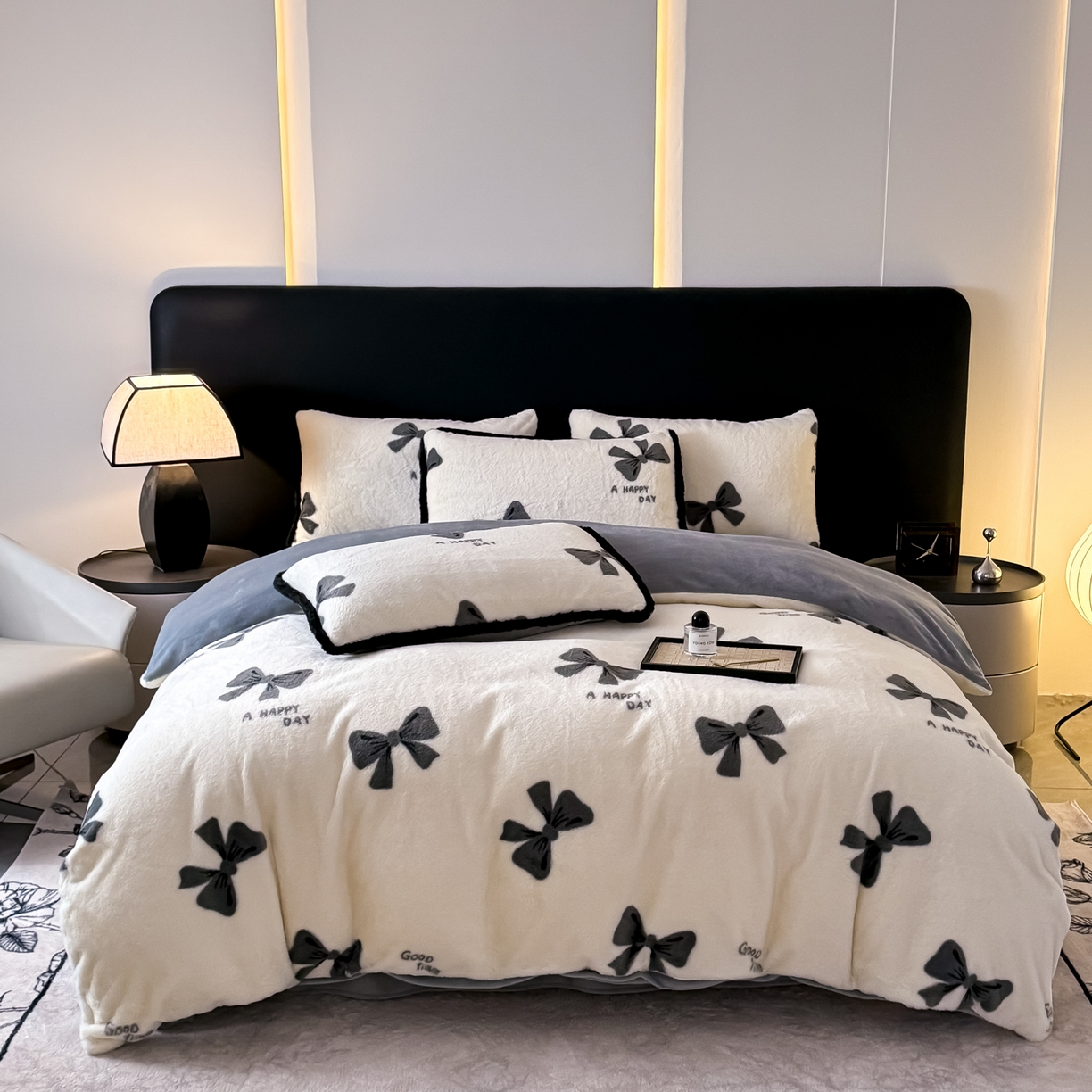 91家纺网 家纺一手货源 找家纺 KA家纺 2025新款秋冬兔毛边工艺款兔毛牛奶绒四件套 洛可可