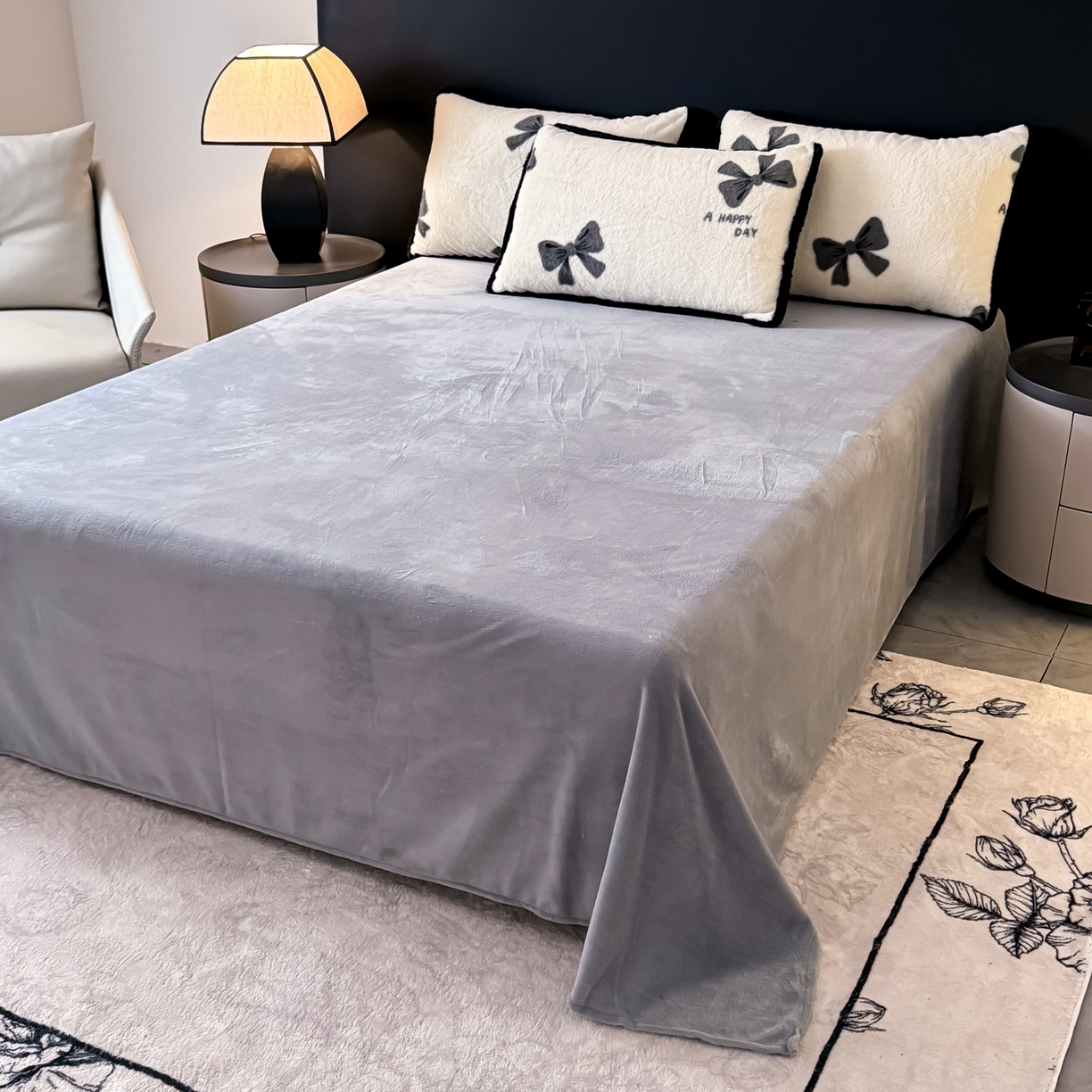 91家纺网 家纺一手货源 找家纺 KA家纺 2025新款秋冬兔毛边工艺款兔毛牛奶绒四件套 洛可可