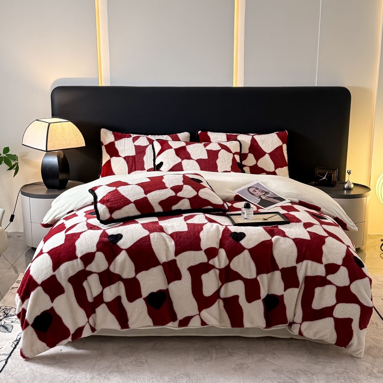 91家纺网 家纺一手货源 找家纺 KA家纺 2025新款秋冬兔毛边工艺款兔毛牛奶绒四件套 心乱乱