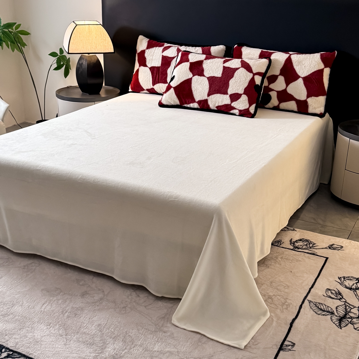 91家纺网 家纺一手货源 找家纺 KA家纺 2025新款秋冬兔毛边工艺款兔毛牛奶绒四件套 心乱乱