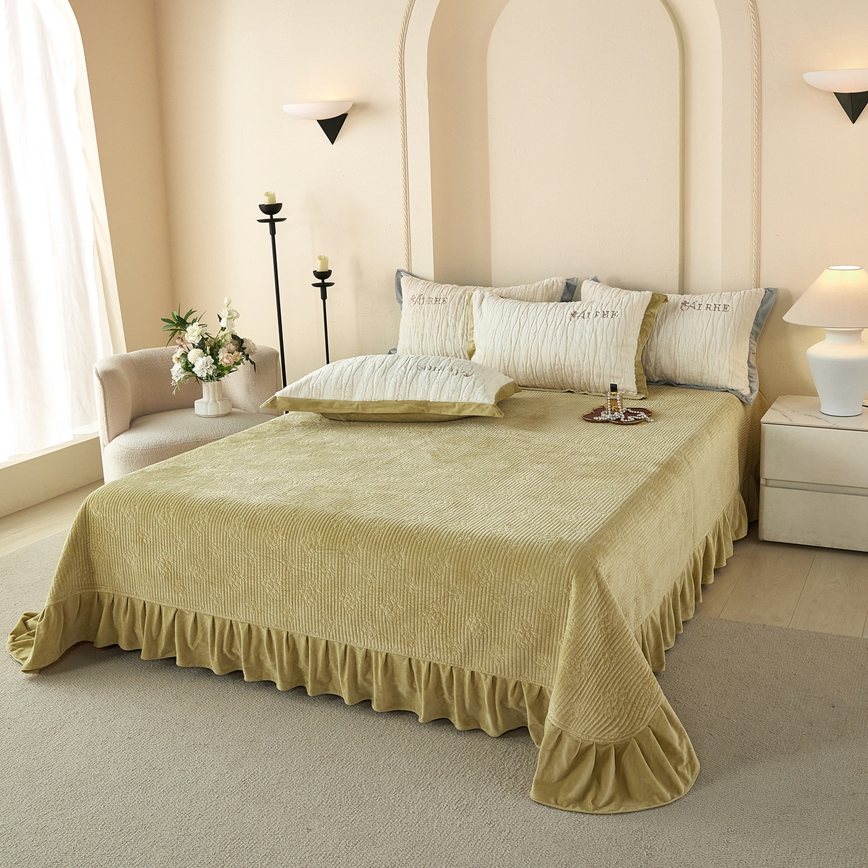 91家纺网 家纺一手货源 找家纺 优希家纺 2025新款洛丽獭保暖四件套 绿色