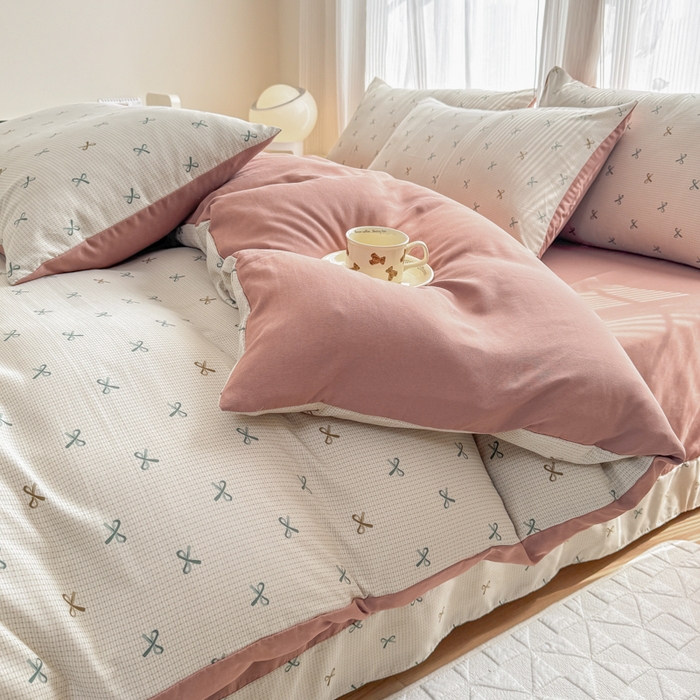 91家纺网 家纺一手货源 找家纺 铭浩家纺 2025新款A类针织棉双层纱四件套 蝶梦