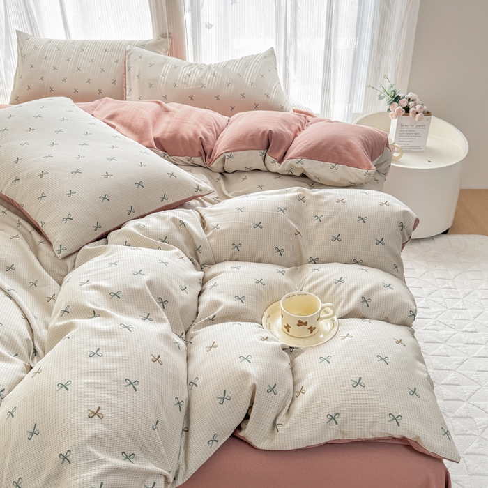 91家纺网 家纺一手货源 找家纺 铭浩家纺 2025新款A类针织棉双层纱四件套 蝶梦