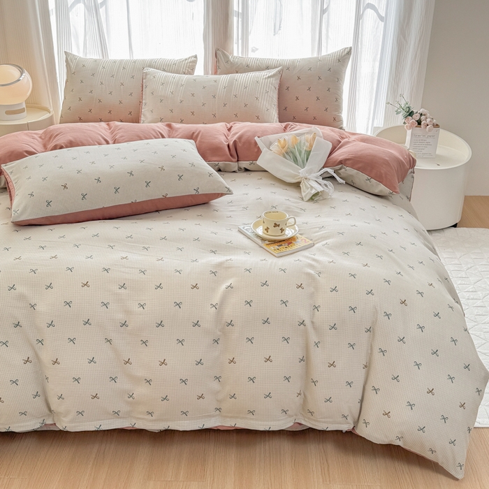 91家纺网 家纺一手货源 找家纺 铭浩家纺 2025新款A类针织棉双层纱四件套 蝶梦