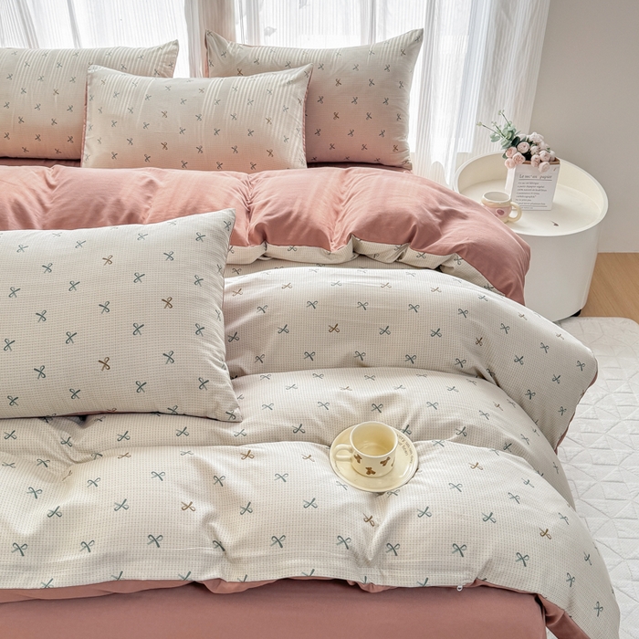 91家纺网 家纺一手货源 找家纺 铭浩家纺 2025新款A类针织棉双层纱四件套 蝶梦