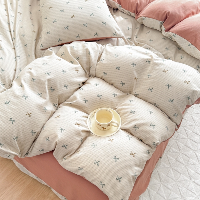 91家纺网 家纺一手货源 找家纺 铭浩家纺 2025新款A类针织棉双层纱四件套 蝶梦