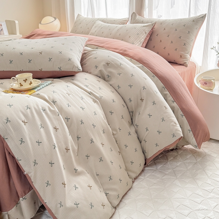 91家纺网 家纺一手货源 找家纺 铭浩家纺 2025新款A类针织棉双层纱四件套 蝶梦