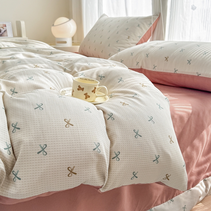 91家纺网 家纺一手货源 找家纺 铭浩家纺 2025新款A类针织棉双层纱四件套 蝶梦