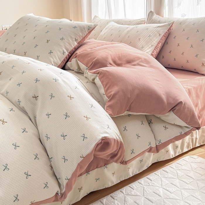 91家纺网 家纺一手货源 找家纺 铭浩家纺 2025新款A类针织棉双层纱四件套 蝶梦