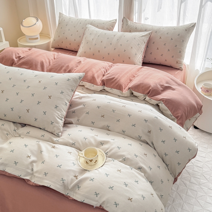 91家纺网 家纺一手货源 找家纺 铭浩家纺 2025新款A类针织棉双层纱四件套 蝶梦