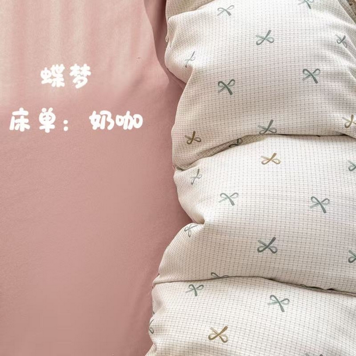 铭浩家纺 2025新款A类针织棉双层纱四件套 蝶梦
