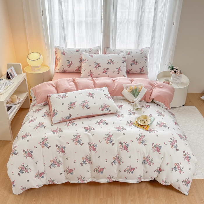 91家纺网 家纺一手货源 找家纺 铭浩家纺 2025新款A类针织棉双层纱四件套 花漾