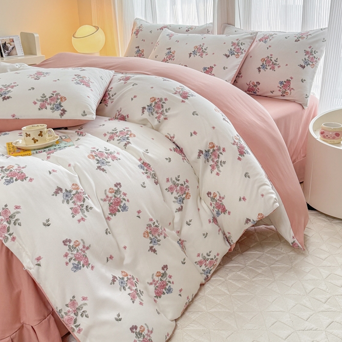 91家纺网 家纺一手货源 找家纺 铭浩家纺 2025新款A类针织棉双层纱四件套 花漾