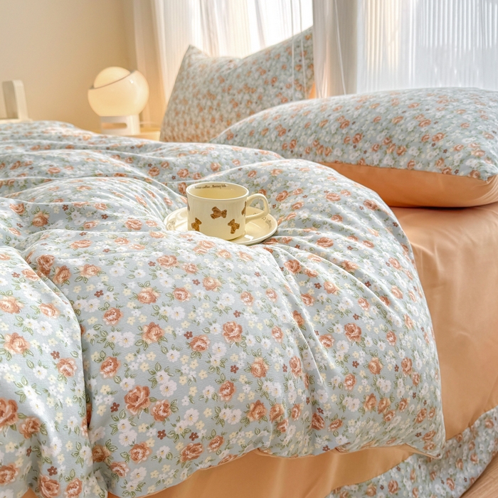 91家纺网 家纺一手货源 找家纺 铭浩家纺 2025新款A类针织棉双层纱四件套 妮卡