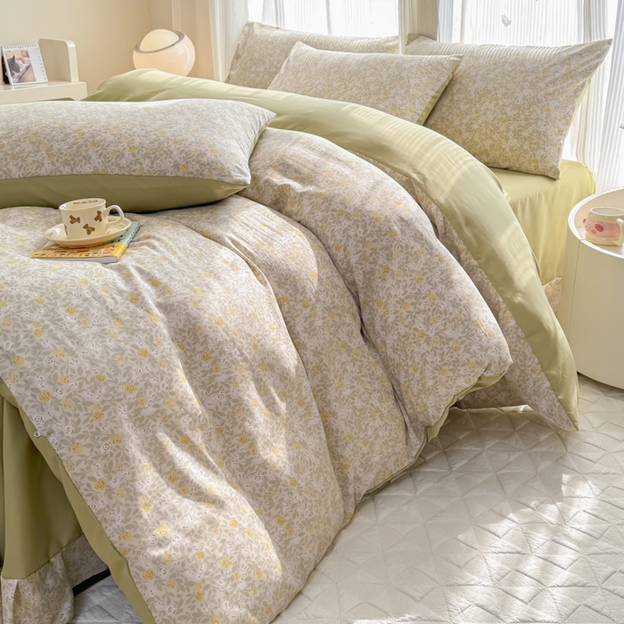 91家纺网 家纺一手货源 找家纺 铭浩家纺 2025新款A类针织棉双层纱四件套 暮念