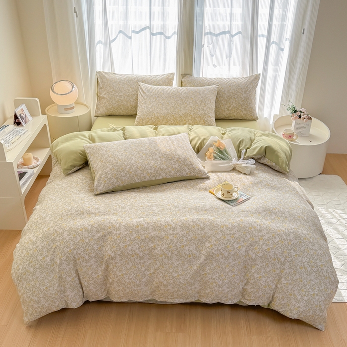 91家纺网 家纺一手货源 找家纺 铭浩家纺 2025新款A类针织棉双层纱四件套 暮念