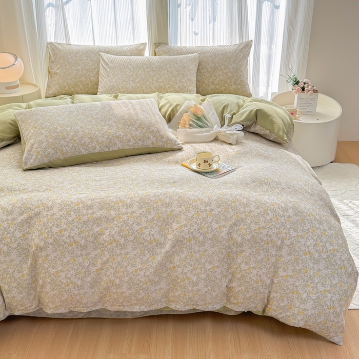 91家纺网 家纺一手货源 找家纺 铭浩家纺 2025新款A类针织棉双层纱四件套 暮念