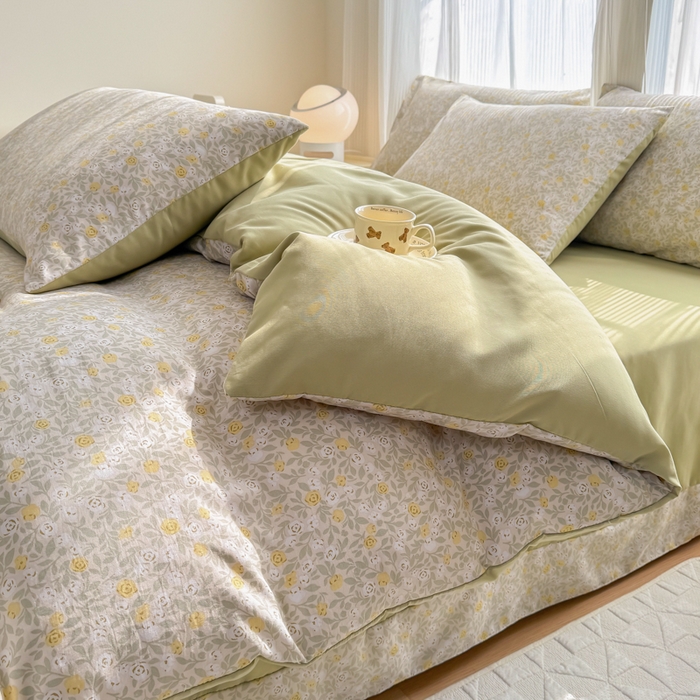 91家纺网 家纺一手货源 找家纺 铭浩家纺 2025新款A类针织棉双层纱四件套 暮念