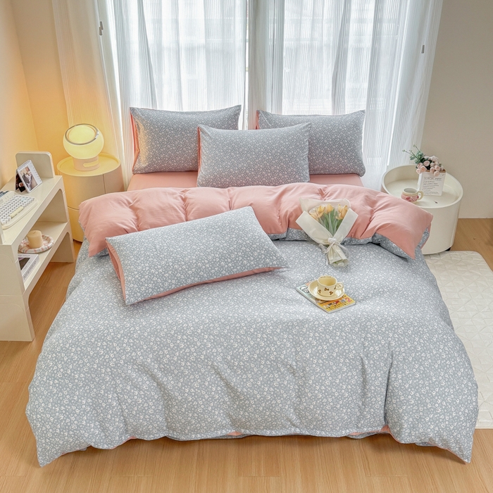 91家纺网 家纺一手货源 找家纺 铭浩家纺 2025新款A类针织棉双层纱四件套 若黎