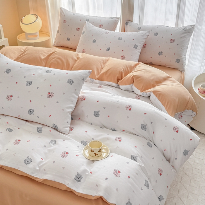 91家纺网 家纺一手货源 找家纺 铭浩家纺 2025新款A类针织棉双层纱四件套 萌趣