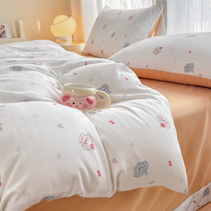 91家纺网 家纺一手货源 找家纺 铭浩家纺 2025新款A类针织棉双层纱四件套 萌趣