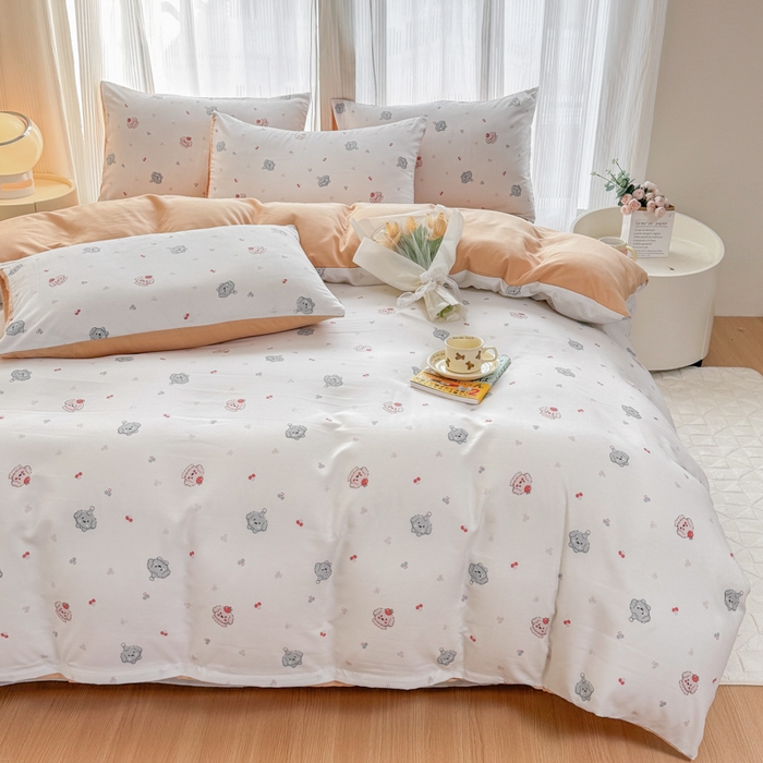 91家纺网 家纺一手货源 找家纺 铭浩家纺 2025新款A类针织棉双层纱四件套 萌趣