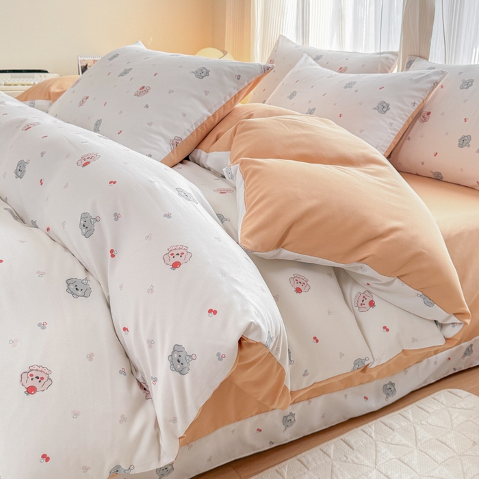 91家纺网 家纺一手货源 找家纺 铭浩家纺 2025新款A类针织棉双层纱四件套 萌趣