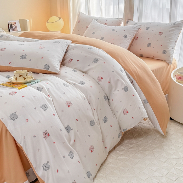 91家纺网 家纺一手货源 找家纺 铭浩家纺 2025新款A类针织棉双层纱四件套 萌趣