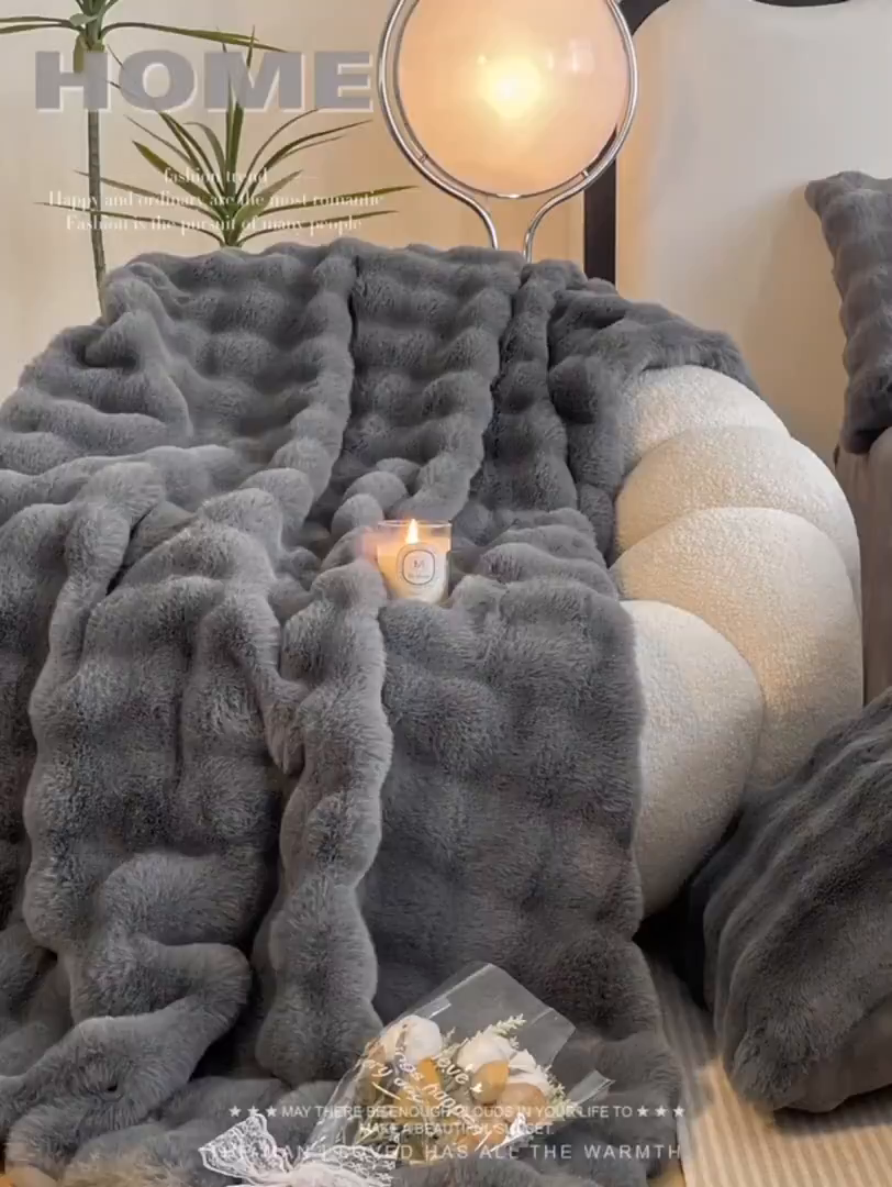 91家纺网 家纺一手货源 找家纺 大元 2025新款A类280g保暖大泡泡兔毛绒四件套 高级灰