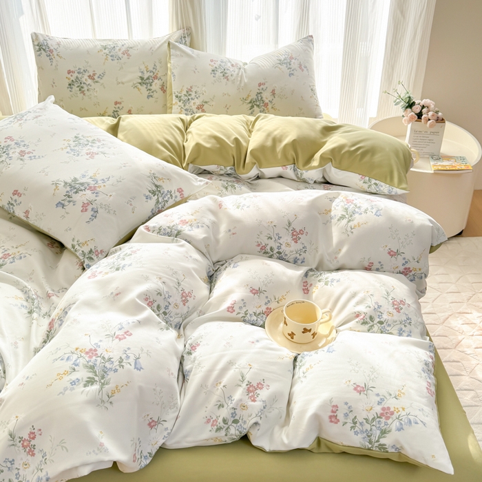 91家纺网 家纺一手货源 找家纺 铭浩家纺 2025新款A类针织棉双层纱四件套 森屿