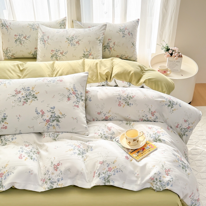 91家纺网 家纺一手货源 找家纺 铭浩家纺 2025新款A类针织棉双层纱四件套 森屿