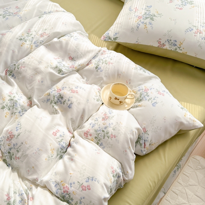 91家纺网 家纺一手货源 找家纺 铭浩家纺 2025新款A类针织棉双层纱四件套 森屿