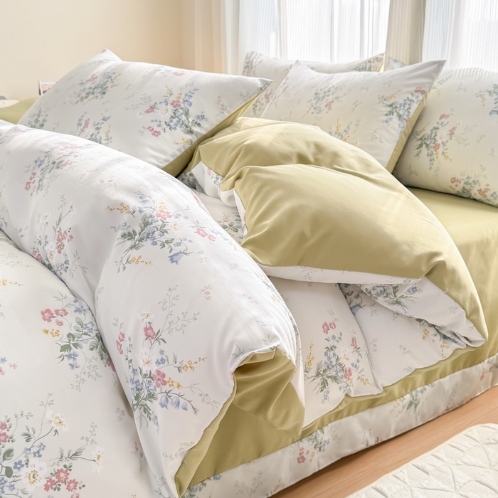 91家纺网 家纺一手货源 找家纺 铭浩家纺 2025新款A类针织棉双层纱四件套 森屿