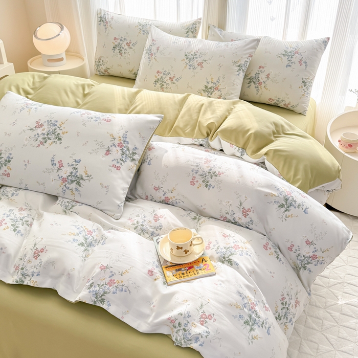 91家纺网 家纺一手货源 找家纺 铭浩家纺 2025新款A类针织棉双层纱四件套 森屿