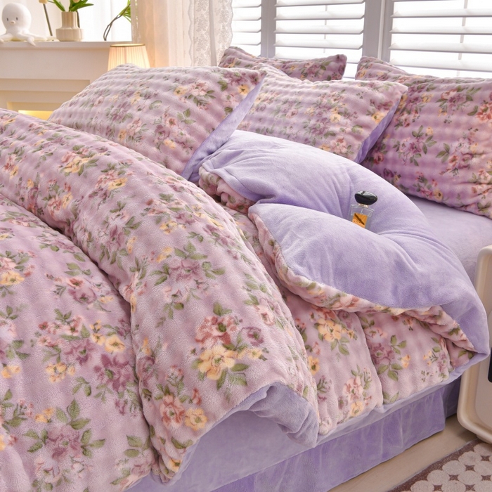 91家纺网 家纺一手货源 找家纺 （总）苏迪网销供货 2025新款牛奶绒加厚高克重A类兔毛牛奶泡泡绒四件套