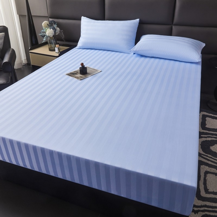 91家纺网 家纺一手货源 找家纺 梵克保罗 2025新款DT系列缎条工艺色丁床笠 DT-淡蓝