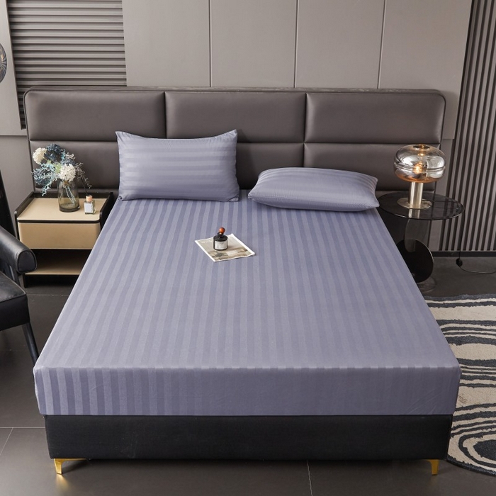 91家纺网 家纺一手货源 找家纺 梵克保罗 2025新款DT系列缎条工艺色丁床笠 DT-灰