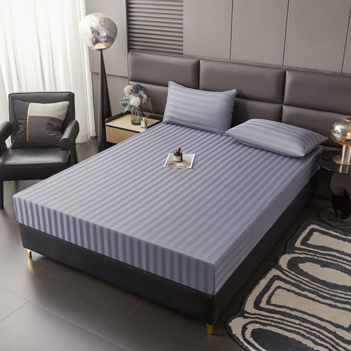 91家纺网 家纺一手货源 找家纺 梵克保罗 2025新款DT系列缎条工艺色丁床笠 DT-灰