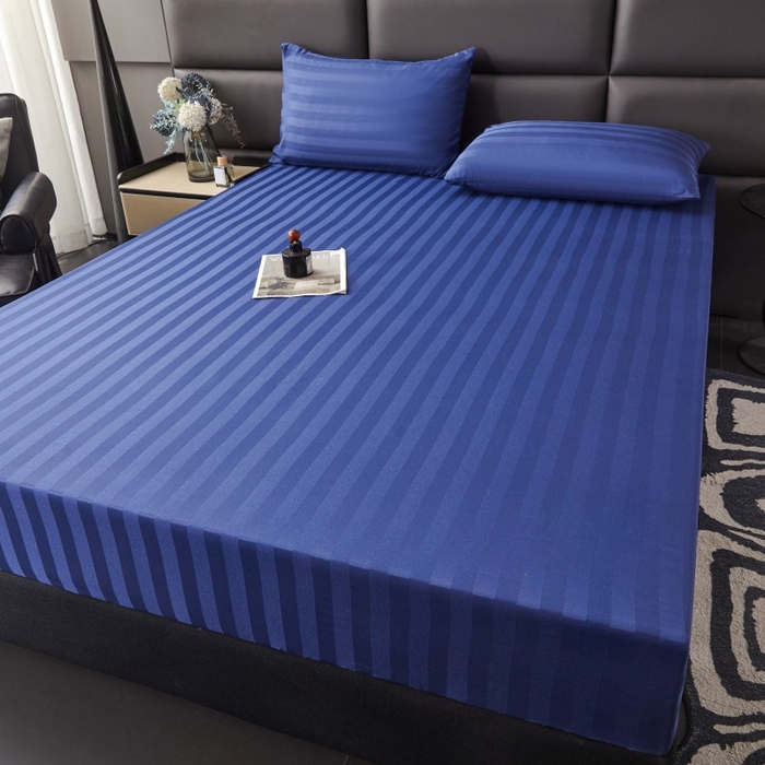 91家纺网 家纺一手货源 找家纺 梵克保罗 2025新款DT系列缎条工艺色丁床笠 DT-藏青