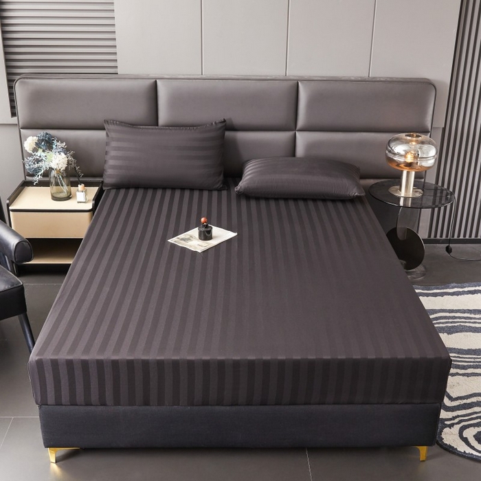 91家纺网 家纺一手货源 找家纺 梵克保罗 2025新款DT系列缎条工艺色丁床笠 DT-黑