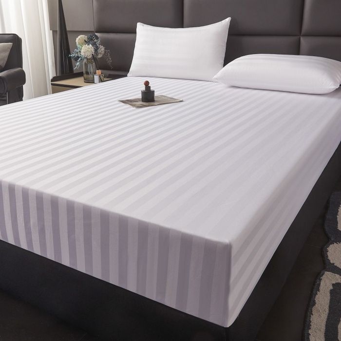 91家纺网 家纺一手货源 找家纺 梵克保罗 2025新款DT系列缎条工艺色丁床笠 DT-白