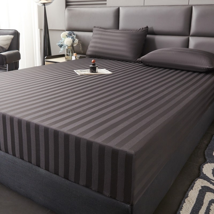 91家纺网 家纺一手货源 找家纺 梵克保罗 2025新款DT系列缎条工艺色丁床笠 DT-黑