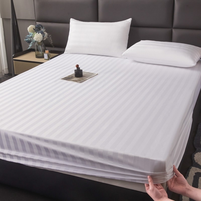 91家纺网 家纺一手货源 找家纺 梵克保罗 2025新款DT系列缎条工艺色丁床笠 DT-白