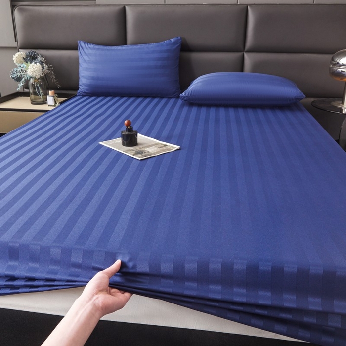 91家纺网 家纺一手货源 找家纺 梵克保罗 2025新款DT系列缎条工艺色丁床笠 DT-藏青